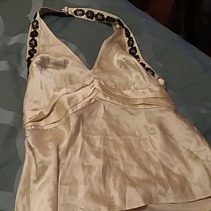 The Limited cream silk halter with black seed bead